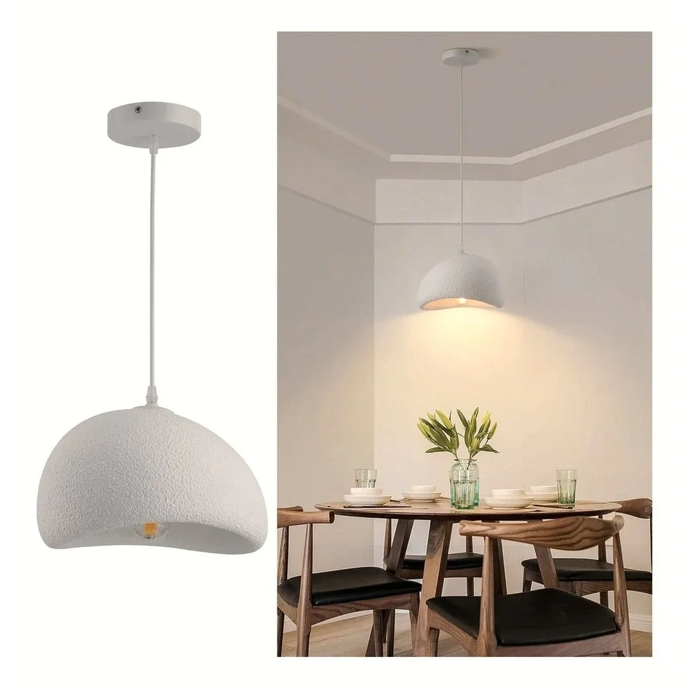 Fivemengo Modern Pendant Light White Textured Dome Hanging Ceiling Fixture E26